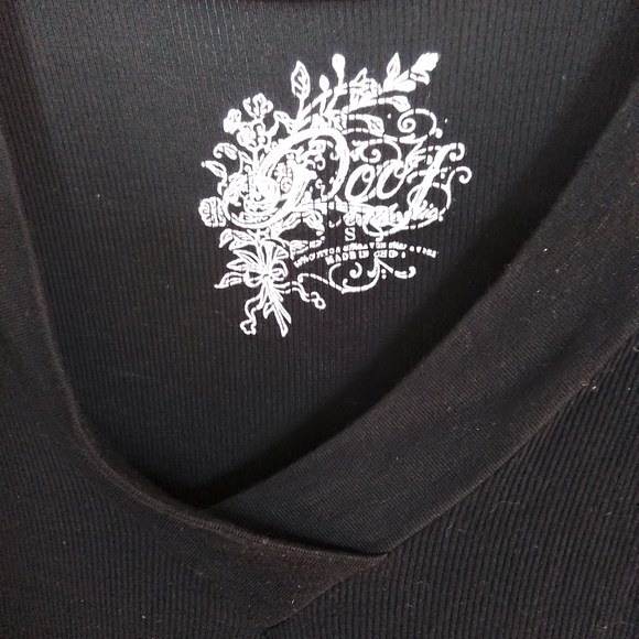 POOF AUTHENTIC BRAND V-NECK BLACK TOP, 3/4 LENGTH SLEEVES, SMALL - Picture 2 of 3